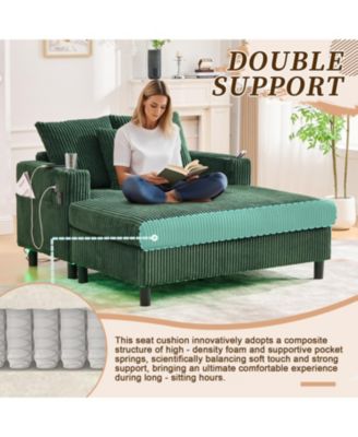 Corduroy Oversized Recliner Sofa w/ USB, LED, Cup Holder