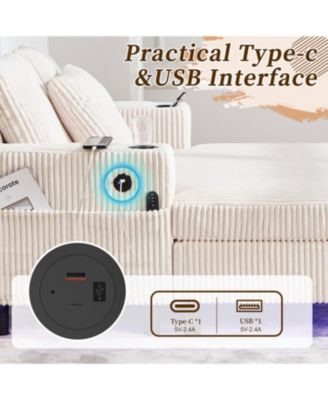  Corduroy Oversized Recliner Sofa w/ USB, LED, Cup Holder