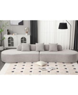 Modern Curved Terrycloth Sofa w/ Pillows