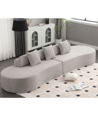 Modern Curved Terrycloth Sofa w/ Pillows
