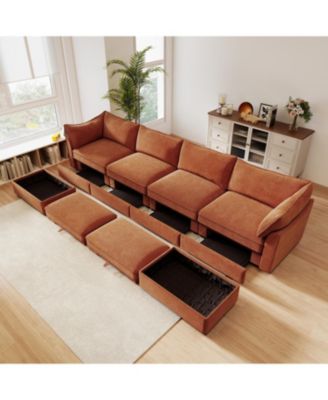 U Shape Sectional Sofa with Ottomans & Storage