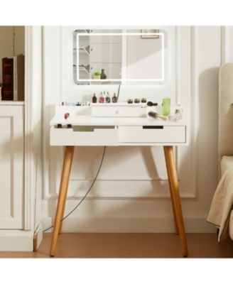 Makeup Vanity Desk with Lights & Mirror, 3 Color Modes, 2 Drawers, White 31.5"