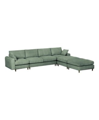 Corduroy Modular Sectional Sofa, Olive Green 6 Seat