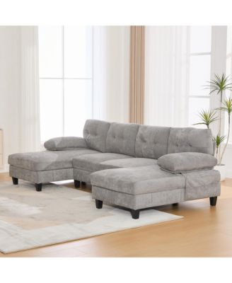 U-Shaped Chenille Sectional Sofa with Dual Chaise & Storage