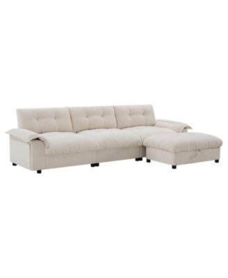 L-Shape Sectional Sofa w/ Ottoman, Charging, Cup Holder, Storage