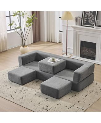 Convertible Sectional Sofa with Footrests - Grey