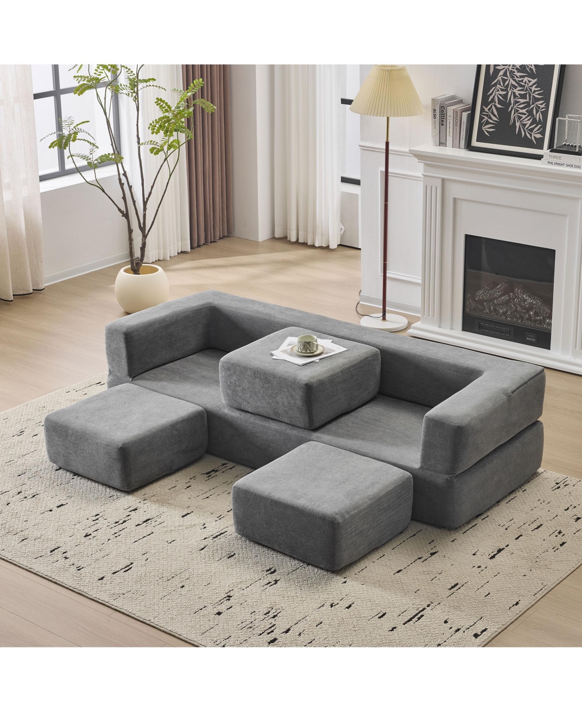 Streamdale Furniture Convertible Sectional Sofa with Footrests - Grey
