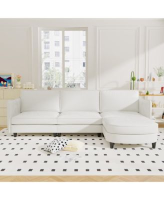 107.8" 3 Seater L-Shaped Sofa Couch with Ottoman & Pockets