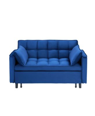 55" Blue Velvet Sofa Bed with Pockets