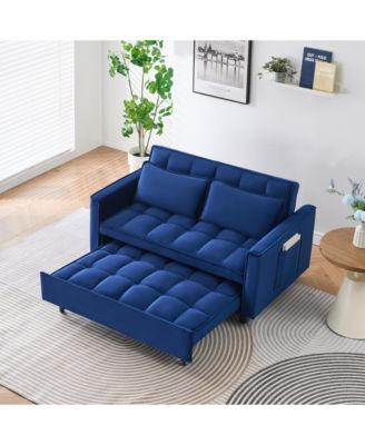 55" Blue Velvet Sofa Bed with Pockets