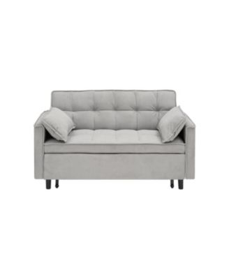 Velvet Loveseat Futon Sofa Bed with Pillows & Pockets - Gray