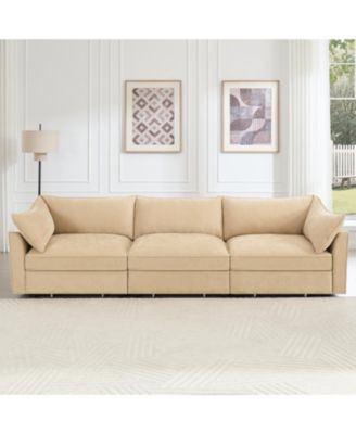 Chenille 3-Seater Sofa w/ Drawers, Crescent Arms