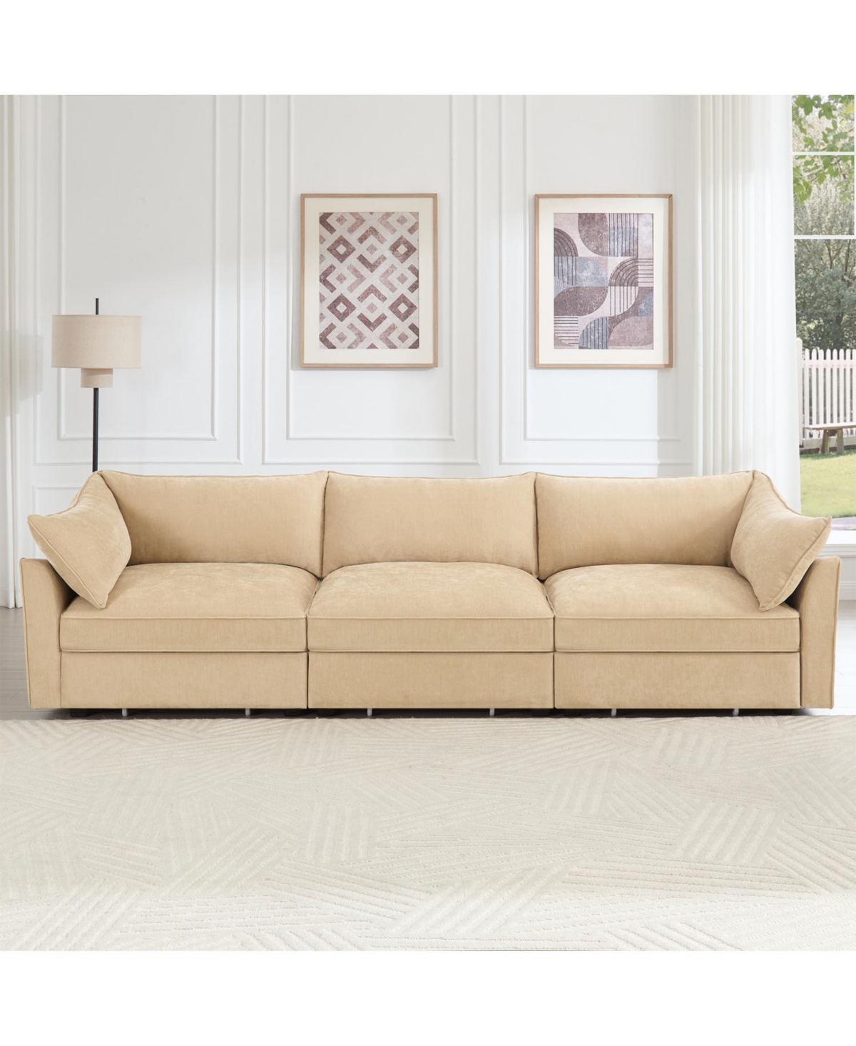 Streamdale Furniture Chenille 3-Seater Sofa w/ Drawers, Crescent Arms