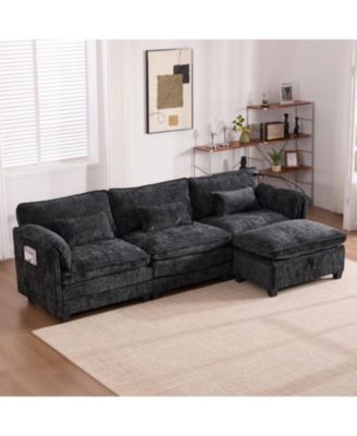  Oversized Sectional Sofa Cloud Couch w/ Ottoman, USB & Phone Holder