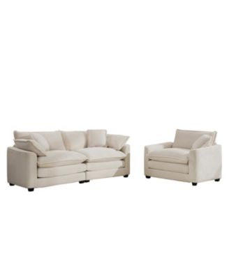 Modern Beige Corduroy Sofa Set (2-Piece)