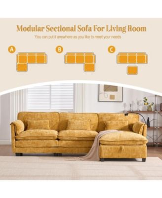 Oversized Sectional Sofa Cloud Couch w/ Ottoman, USB & Phone Holder