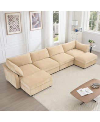 Streamdale U Shape Sectional Sofa with Ottomans & Storage - Chenille Wheat