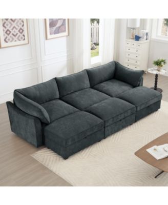  3-Seat Sofa w/ Ottomans & Storage - Chenille Gray