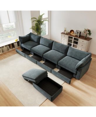L-Shaped 4-Seat Sectional Sofa with Ottoman