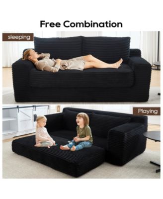 Memory Foam L-Shaped Corduroy Sofa - Convertible, Compact Couch (Black)