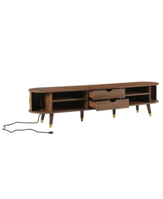 Streamdale Farmhouse TV Stand & Coffee Table Set, Fluted Media Console with Charging Station, Walnut