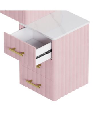 Velvet Vanity Desk Set, Marble Top, Adjustable Storage, Pink