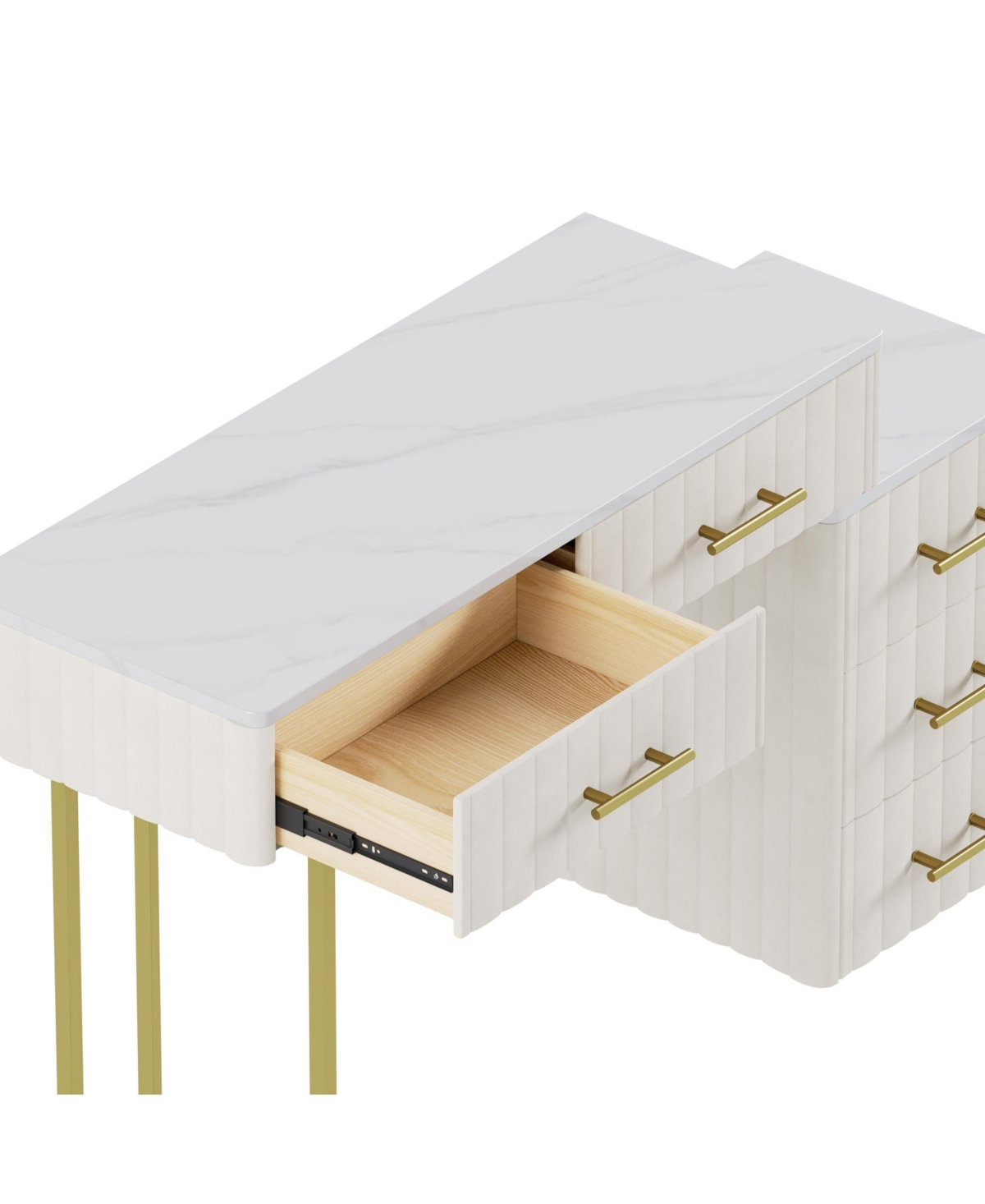 Streamdale Furniture Velvet Vanity Desk Set, Marble Top, Adjustable Storage