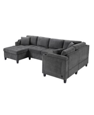 Modern U-Shaped Sectional Sofa with USB & Storage, Beige