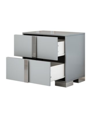  Elegant Mirrored Nightstand with 2 Drawers, Gray