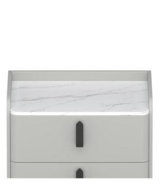 Streamdale Gray Nightstands Set of 2, Marble Top, 2 Drawers