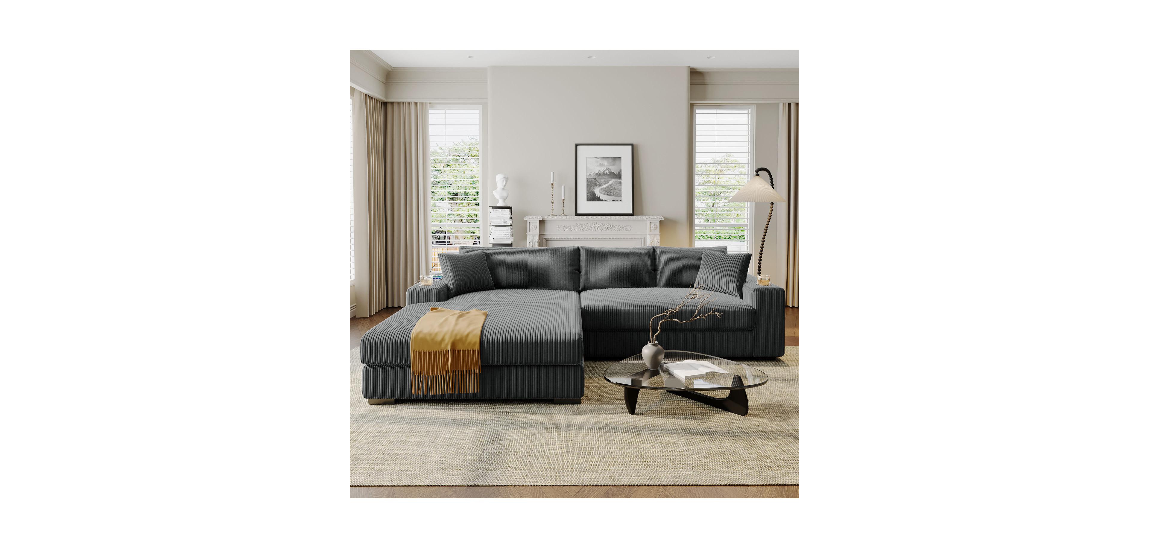 Streamdale Furniture Large Sectional Sofa- Thick Cushions, Cup Holders & Charging