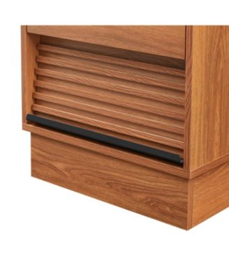 Streamdale Mid Century Nightstand with Charging & LED, 2 Drawers, Bedside/End Table, Black