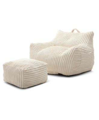  Giant Beige Plush Bean Bag Chair with Footstool