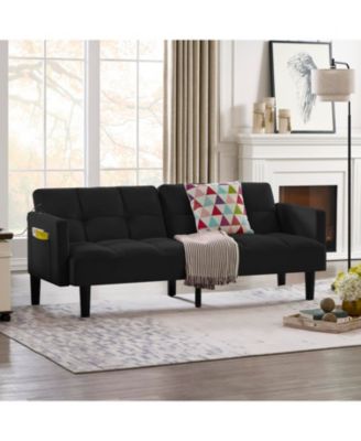 Streamdale Velvet Futon Couch Convertible Folding Sofa Bed Tufted Couch for Apartment