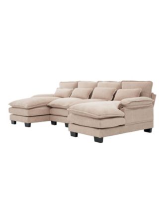 U Shaped Cloud Couch, 110" Chenille Sectional Sofa with Double Chaise