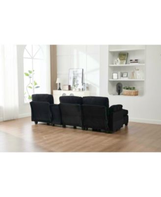 L-Shape Corduroy Sofa- 4-Seater, USB, Storage, Console & Ottoman