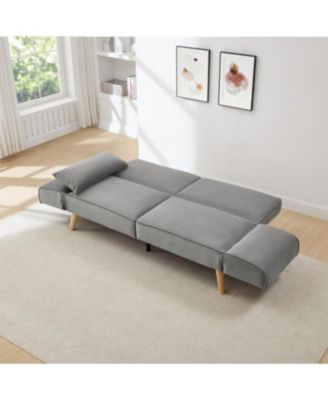 72.8" Futon Sofa Bed Sleeper Couch Adjustable Armrests Gray
