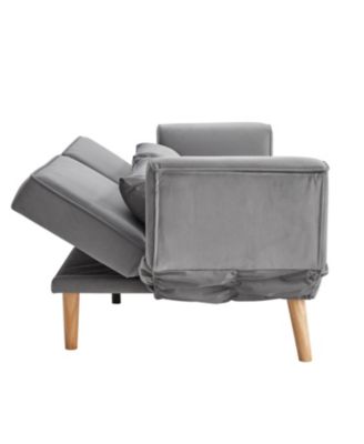 72.8" Futon Sofa Bed Sleeper Couch Adjustable Armrests Gray