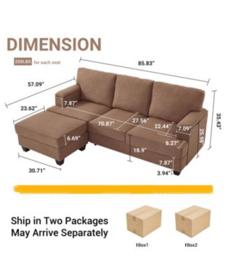 86" L-Shaped Sectional Sofa with Ottoman & Armrest Organizer - Brown