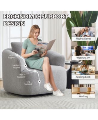 Swivel Teddy Fleece Comfy Chair with Pillow
