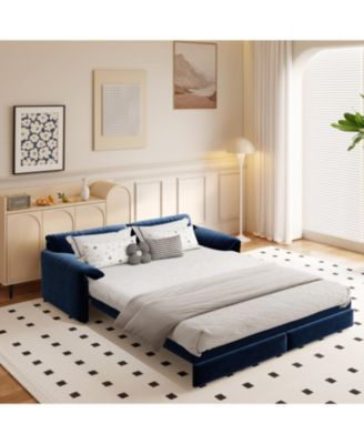  66" Queen Pull Out Sleeper Sofa Bed - Velvet Loveseat with Storage