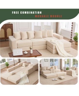 Convertible Corduroy Sectional Sofa with Pillows