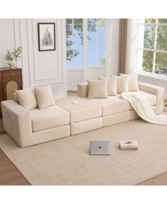 Convertible Corduroy Sectional Sofa with Pillows