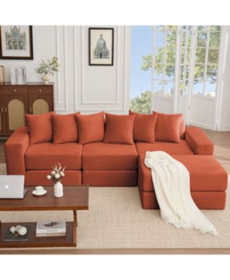 Convertible Corduroy Sectional Sofa with Pillows