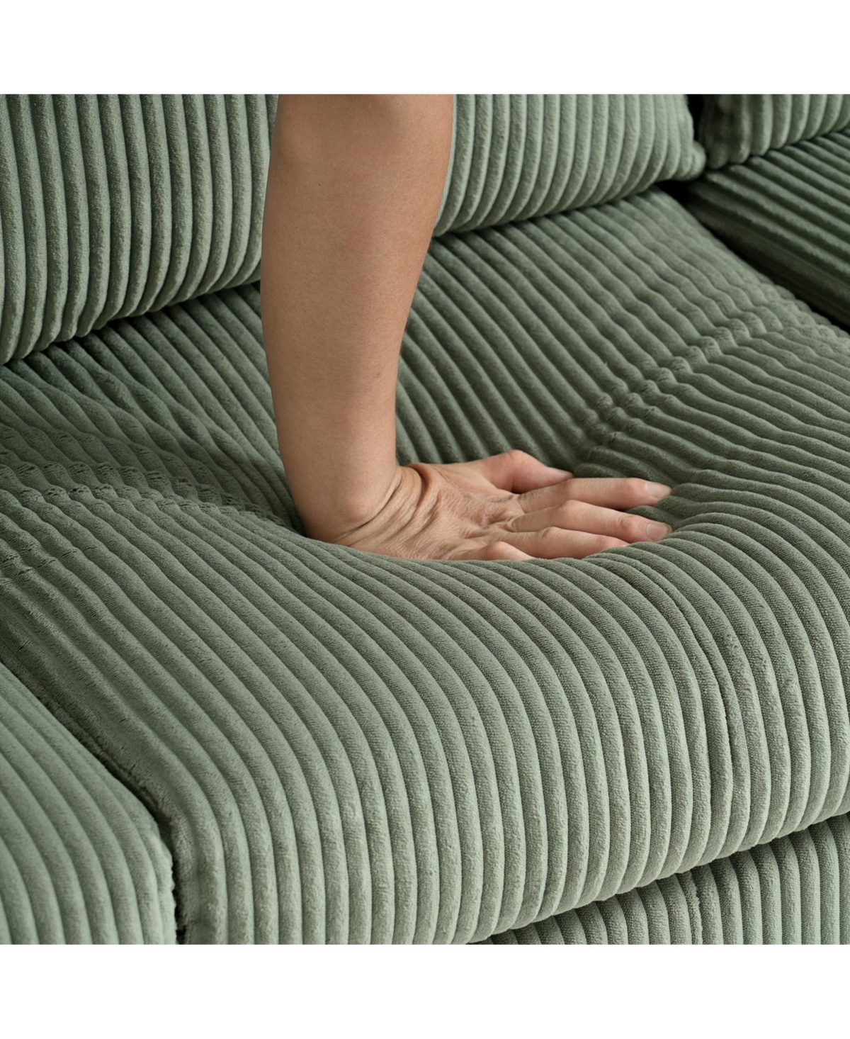 Streamdale FurnitureL-Shaped Corduroy Sofa- Modern Design, Easy Assembly - Olive Green