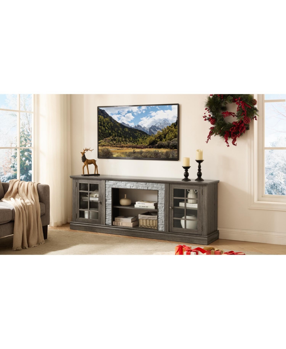 Streamdale Furniture 70" Modern Grey Tv Stand with 2-Door Storage