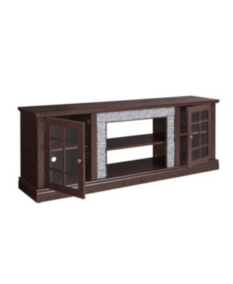 70" Modern TV Stand, Faux Stone Media Console, Cherry Entertainment Center