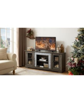 58" Modern Grey TV Stand with 2-Door Storage