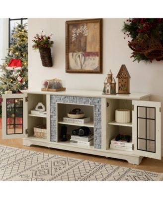 58" Modern White TV Stand with 2-Door Storage