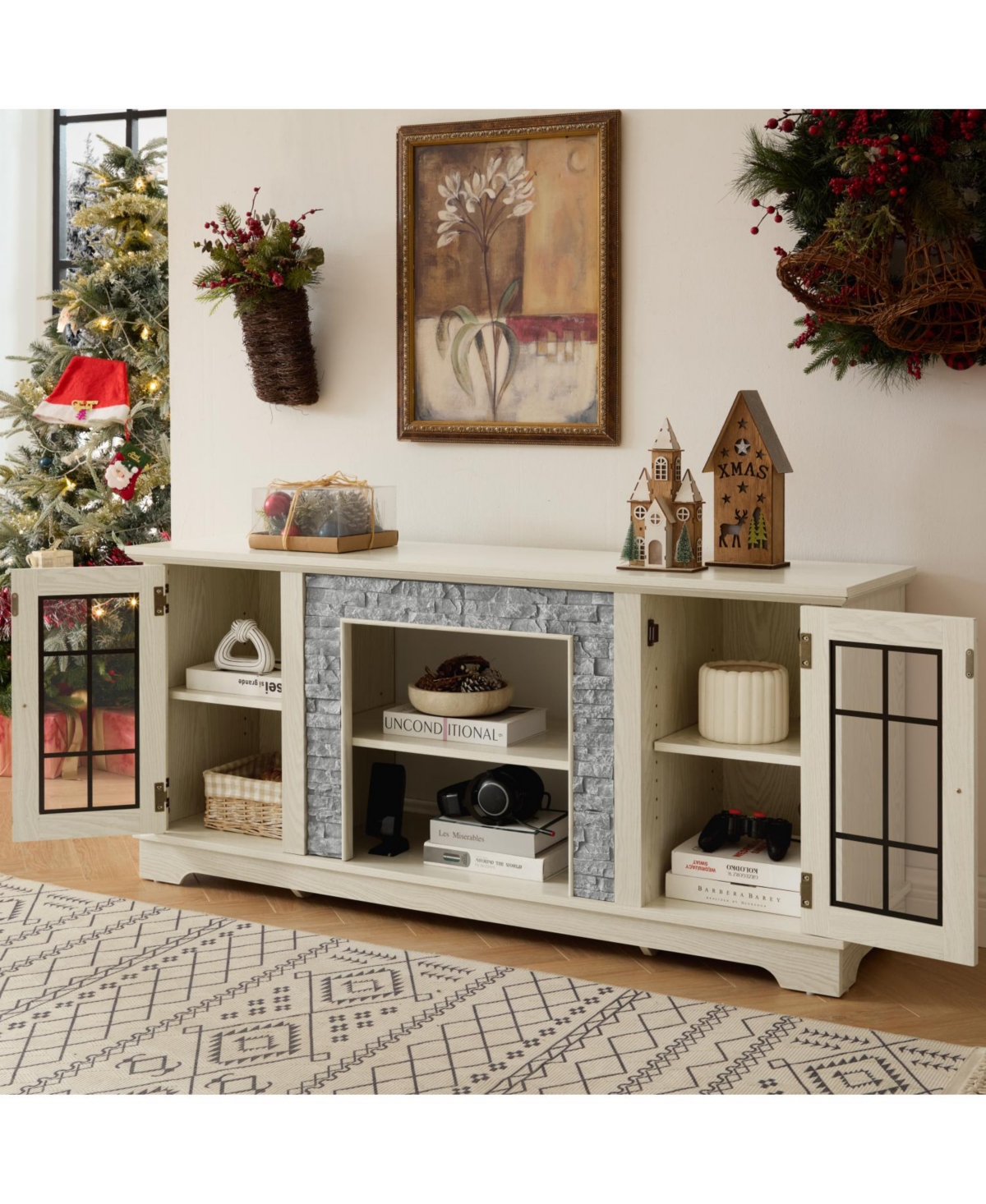 Streamdale Furniture 58" Modern White Tv Stand with 2-Door Storage